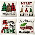 Set of 4 Decorative Christmas 16 x 16 Inches Throw Pillow Covers - Farmhouse Plaid Tree Truck Holiday Winter Pillow Cushion Case for Sofa Couch Bed Home Outdoor Car (16 x 16 Red/Green)