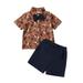 IZhansean Western Baby Boy Summer Clothes Retro Boho Cow Printed Lapel Button Shirt Solid Shorts Gentleman Outfits Brown 4-5 Years