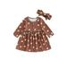 Arvbitana Toddler Girls Long Sleeve Casual Dresses + Bow Headband Button Round neck Floral Print Party A-line Dress 6M-5T