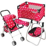 The New York Doll Collection 3-1 Baby Doll Furniture Set Pink Hearts