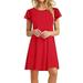 Royallove Women s Summer Vintage Solid Color Loose Crewneck Peplum Short-sleeved Dress