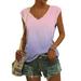 BallsFHK Women Fashion Casual Tops Printed Sleeveless Shirts V Neck Pullover T Shirts Tank Top for Women