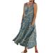 BallsFHK Women s Summer Casual Fashion Retro Printed Sleeveless Round Neck Pocket Dress Long Dresses for Women Casual