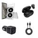 Accessories Pack for Google Pixel 7a Case - Flex Gel Series Cover (Retro Cassette Tape) Wireless Earbuds 30W Dual (USB-C USB-A) Car Charger Type-C to USB Cable