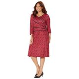 Plus Size Women's V-Neck Satin Contrast Dress by Catherines in Classic Red Damask (Size 6X)