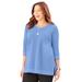 Plus Size Women's Soft-Touch Knit V-Neck Top by Catherines in French Blue (Size 0X)