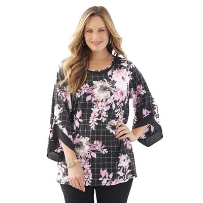 Plus Size Women's Dream Drape Flutter Sleeve Top by Catherines in Black Geo Floral (Size 4X)