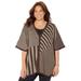 Plus Size Women's V-Neck Pullover Poncho by Catherines in Chai Latte Stripe (Size 2X/3X)