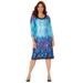 Plus Size Women's Embellished Shift Dress by Catherines in Black Watercolor Border (Size 2X)