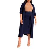 Plus Size Women's Tie Waist Midi Skirt by ELOQUII in Evening Blue (Size 18/20)