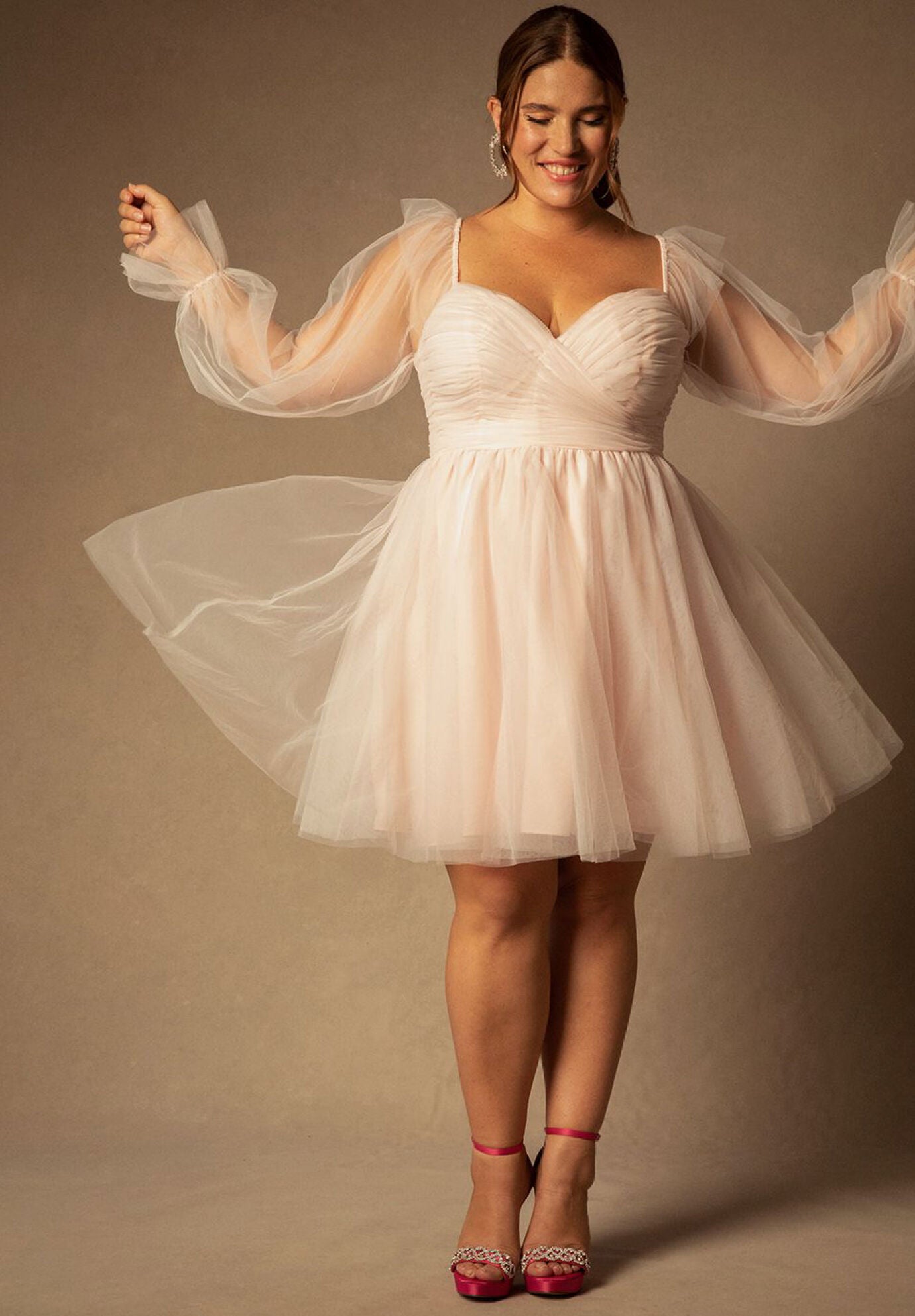 Plus Size Women's Bridal by ELOQUII Off The Shoulder Empire Mini Dress in Sheer Bliss (Size 14)