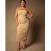 Plus Size Women's Bridal by ELOQUII Ruched Tea Length Dress in Champagne (Size 24)