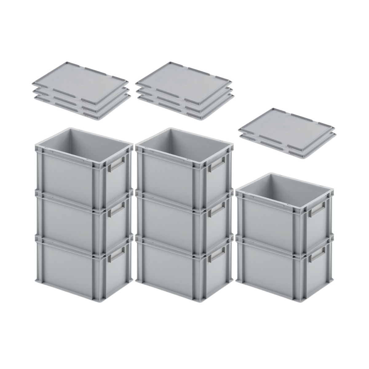PROREGAL 8x Eurobehälter mit geschlossenem Griff & Auflagedeckel | HxBxT 23,5x30x40cm | 22 Liter | Grau | Eurobox Image