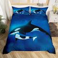 Killer Whale Duvet Cover Double for Kids Ocean Animal Bedding Set, Psychedelic Galaxy Comforter Cover Starry Sky Bed Set, Black and White Fish Bedding Navy Sea Theme Decor (No Comforter)