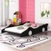 Full Size Race Car-Shaped Platform Bed with Wheels, Wooden Floor Bed Frame with Support Slats, for Kids Boys Girls Teens, Black