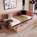 Classic Design Twin Size Upholstered Daybed with 2 Storage Drawers, Linen Fabric Sofa Bed Frame, No Box Spring Needed, Pink