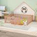 Wooden Floor Bed for Kids, Montessori Bed Frame with Fence and Door