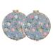 2pcs Double-sided Cosmetic Mirror Creative Folding Mirror Retro Cloth Printing Pocket Mirror Circular Makeup Mirror Blue