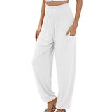 Mother s Day POROPL Cargo Pants for Women Clearance Under $20 Casual Loose Solid High Waist Wide Leg Pocket Straight Womens Cargo Pants White Size 4