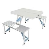 One Piece Portable Picnic Table Set Made of Aluminum Alloy Expanded Portable Folding Table and Chair Outdoor Folding Camping Table and 2 Stools Folding Picnic Table Bench Set Silver