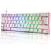 UK Layout 60% True Mechanical Gaming Keyboard Type C Wired 62 Keys LED Backlit USB Waterproof Keyboard 14 Chroma RGB Backlight Full Anti-ghosting Keys for Computer/PC/Laptop/MAC (White/Blue Switch)