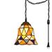 Kiven Plug in Pendant Light Tiffany Hanging Light with Iron Lampshade and 15FT Plug-in Cord Dimmable Ceiling Pendant Light for Bedroom Hallway Foyer Kitchen Island 1-Light