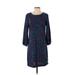 Ann Taylor Casual Dress - Shift Crew Neck 3/4 sleeves: Blue Dresses - Women's Size 0