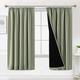 BellaHills 100% Blackout Curtains for Bedroom Thermal Insulated Curtains & Drapes Blackout Curtains Pencil Pleat Curtains for Living Room with Black Liner 2 Panels Set, 66 x 72 Inch, Light Sage