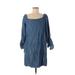 B Collection by Bobeau Casual Dress - Shift Boatneck 3/4 sleeves: Blue Print Dresses - Women's Size Medium