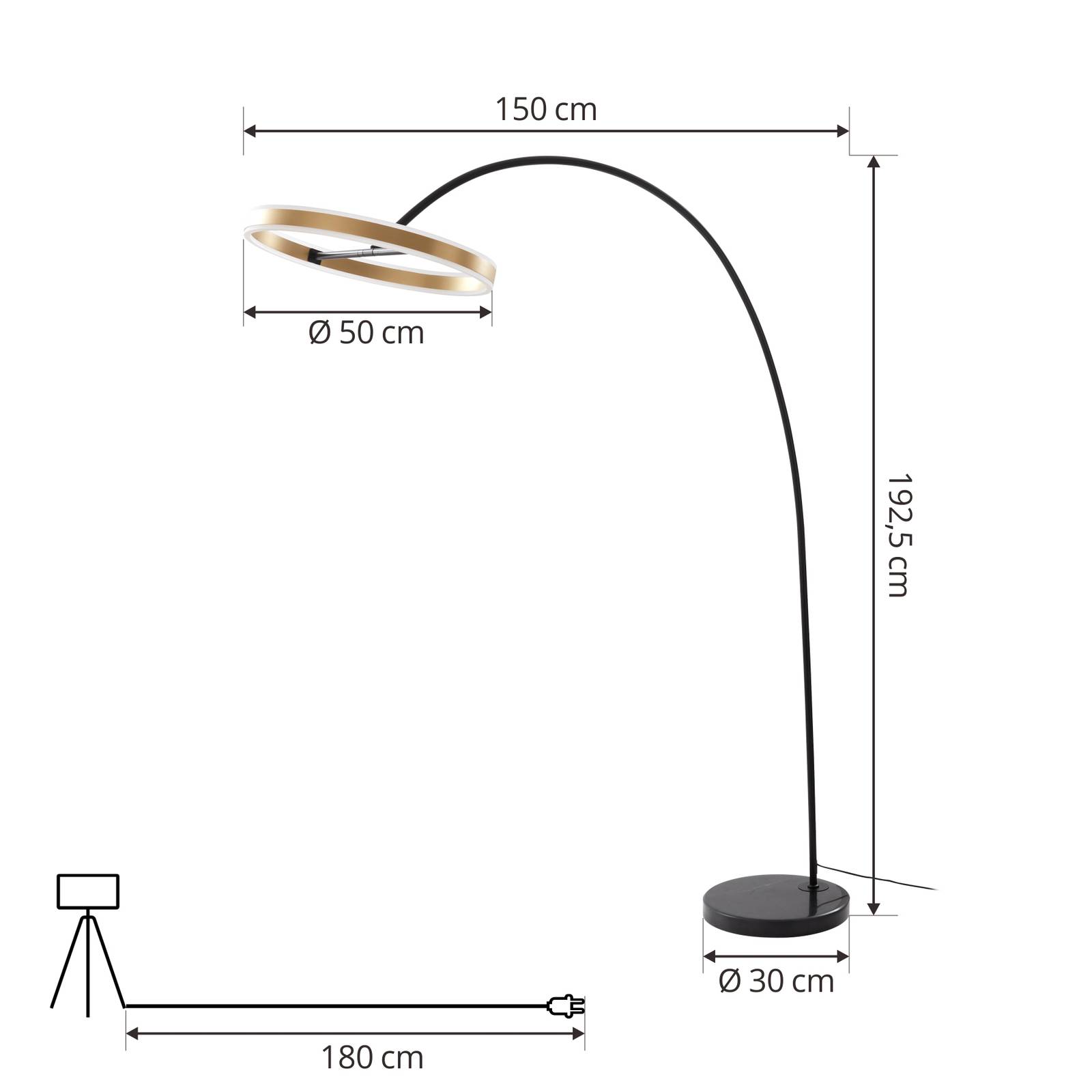 Bogenlampe Yekta Lucande, dimmbar, schwarz, für Wohn- / Esszimmer, Metall, Design, Stehlampe
