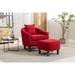 Accent Chair Mid Century Modern Upholstered Chair & Ottoman Sets, Barrel Chair Club Tub Round Arms Chair for Living Room