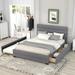 Queen Size Linen Upholstered Platform Bed with Twin Size Trundle Bed and 2 Storage Drawers, Bed with Upholstered Headboard