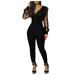 Womens Rompers For Summer Capri Fashion V-Neck Sequined Mesh Long Sleeve Pocket Long Womens Jumpsuits Casual Summer Shorts Black M