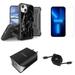 Accessories Bundle for iPhone 12 Case - Heavy Duty Rugged Protector Cover (Black Marble) Belt Holster Clip Screen Protectors UL Listed Wall Charger Retractable USB C to Lightning Cable