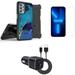 Accessories Bundle for Samsung Galaxy A23 5G Case - Heavy Duty Rugged Protector Cover (Blue Gold Marble) Belt Holster Clip Screen Protectors 30W (USB-C USB-A) Car Charger Type-C to USB Cable