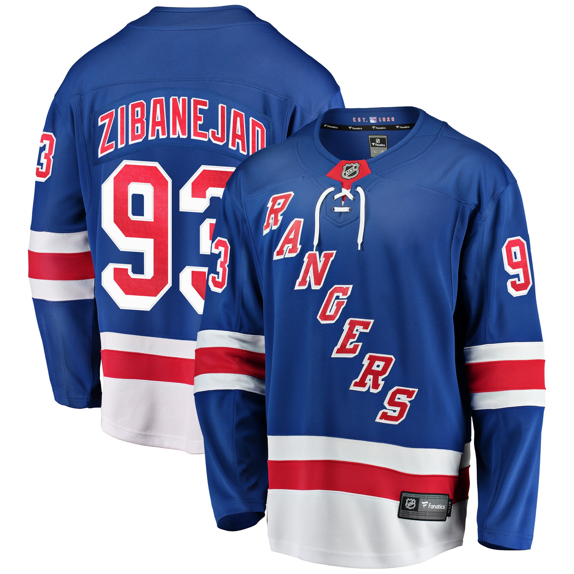 New York Rangers Fanatics Branded Home Breakaway Jersey - Blue - Mika Zibanejad - Mens Image