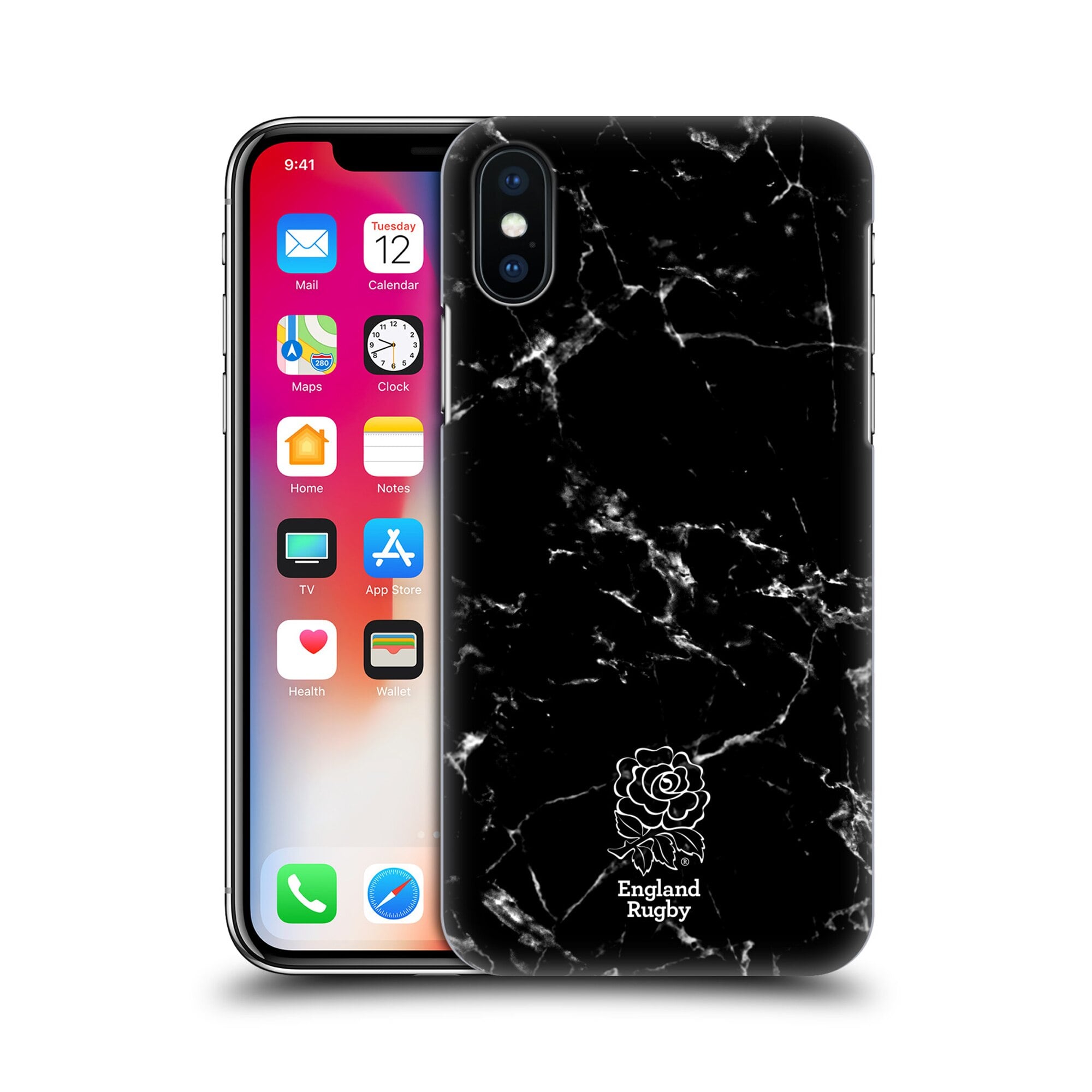 Étui de téléphone rigide en marbre noir Angleterre Rugby - iPhone - No Gender Taille: 14 Pro Max