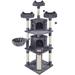 Dark Gray Cat Tree with Perches, Condos and Scratching Posts, 76" H, 44.1 LB, Gray / Natural Wood