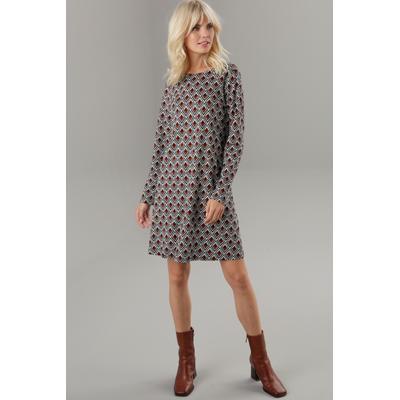Jerseykleid ANISTON SELECTED, Damen, Gr. 40, N-Gr, bunt (schwarz, sanftes weiß, hellblau, rotbraun), Milano Rib, Obermaterial: 89% Viskose, 9% Polyester, 2% Elasthan, gemustert, bedruckt, modisch, A-Linie kniefrei, Rundhals, Langarm, Kleider, in... Image