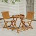 Idzo Patio Bistro Folding Sets 1 Round Table with 2 Cushion Chairs FSC Acacia Wood Mocha Brown