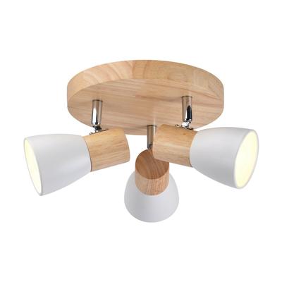 Plafonnier nordique en bois et 3 spots blancs orientables