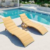 Outdoor Wood Portable Extended Chaise Lounge Set Patio Furniture Set with Folding Chair Foldable Table and Water Resistant Cushion for Balcony Poolside Garden Brown