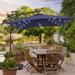 SANLUCE 8.2 ft. x 8.2 ft. Patio Offset Cantilever Umbrella With LED Lights Rectangular Canopy Steel Pole and Ribs in Navy Blue