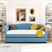 81" Upholstered Daybed Sofa Bed Twin Size with 2 Drawers and Wood Slat, Sloped Arm Sofa, Camel Back Sofa Bed, Sleeper Sofa