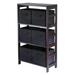 Capri 3 Section M Storage Shelf with 6 Foldable Black Fabric Baskets - Walnut and Black