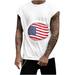 REORIAFEE American Flag Shirts for Men Independence Day Patriotic T-Shirt Workout Athletic Tops Print Pullover Sport Tank Vest Crewneck Sleeveless White XXL