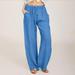 Mother s Day POROPL Cargo Pants for Women Clearance Under $20 Casual Loose Cotton Linen Solid Wide Leg Drawstring Elastic Waist Woman Dresses Pants Blue Size M