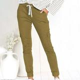 Mother s Day POROPL Cargo Pants for Women Clearance Under $20 Casual Solid Pocket Straight Pants Beach Pants for Women Khaki Size 4