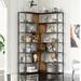 17 Stories Gupton 6-Tier L-Shaped Metal Frame Corner Bookcase, Office Bookshelf, Industrial Style Shelf in Brown | Wayfair