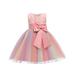 safuny Girls s Party Gown Birthday Dress Clearance Rainbow Gradient Lovely Comfy Fit Holiday Round Neck Floral Bowknot Lace Mesh Vintage Sleeveless Princess Dress Pink 2-9Y